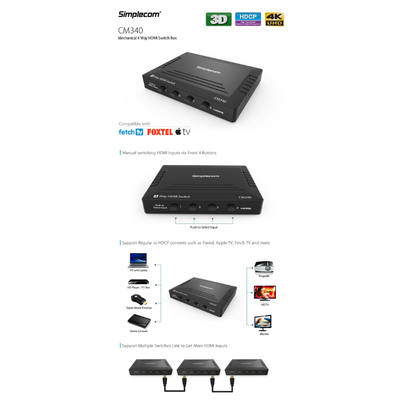Simplecom 4 Way HDMI Manual Switch (CM340)