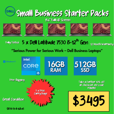 5 pack of Dell Latitude 7530 15.6" FHD Laptop - Intel Core i5-1245U/16GB RAM/512GB SSD/Windows 11 (5 pack )