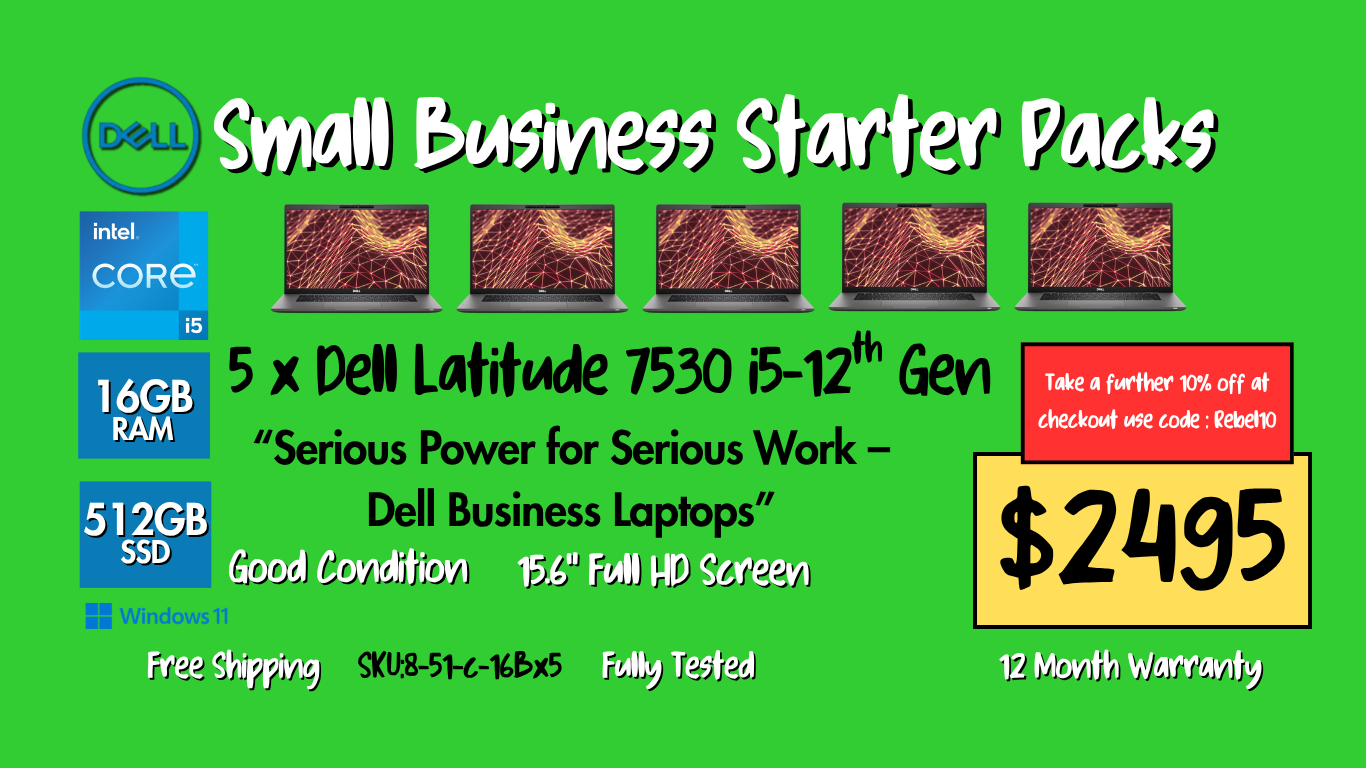 5 pack of Dell Latitude 7530 15.6" FHD Laptop - Intel Core i5-1245U/16GB RAM/512GB SSD/Windows 11 (5 pack )